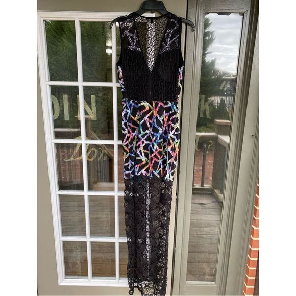 Alberto Makali New York Black Lace Multicolor Zipper Dress Size Small, MSRP $486 - Picture 9 of 14